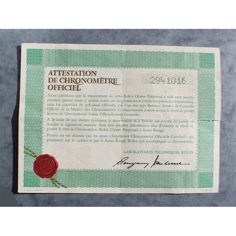 attestation de chronometre officiel rolex|rolex chronometer guarantee.